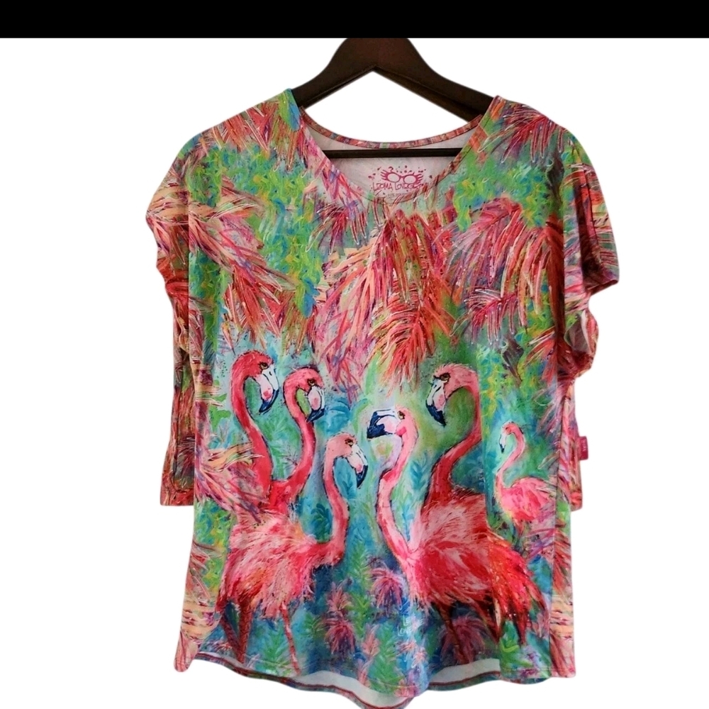 Leoma Lovegrove Flamingo 2 Piece Set Top Shorts Pink Green Womens Size L